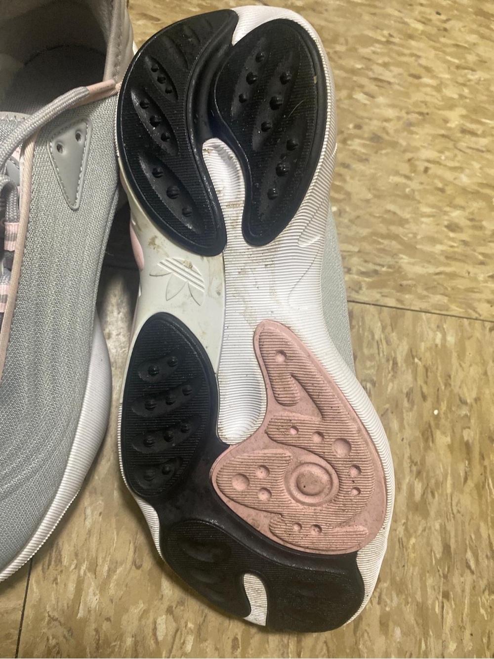 adidas Women’s Knit Sneakers in Light Gray and Pink Accent